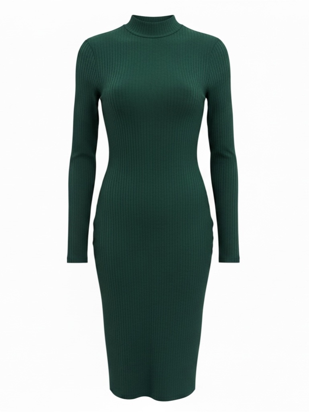 Heart & Hips Forest Green Ribbed Mock-Neck Long Sleeve Dress